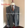 Męskie garnitury Blazers Grey Wool Tweed Winter Men Suit na wesele Formal Groom Tuxedo Herringbone Fashion 3 -Piece (kurtka +kamizelka +spodni +krawat) L231130