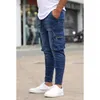 Jeans masculinos plus size S-3XL homens jogger primavera outono moda casual bolso carga magro elástico estiramento longo denim calças streetwear