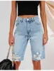 Women's Shorts 2023 New Summer Ripped Denim Fashion High Elastic Slim Knee Leng Jeans S-2XL Drop Shippingyolq