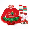 Set di abbigliamento Set di vestiti per il primo regalo di Natale nato Abito per bambina Abito in maglia di cotone con volant Ragazza Abiti da battesimo 4 pezzi Set per primo abito di Natale 231129