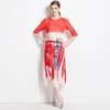 Vestidos casuais miyake babados francês nicho pintura a óleo cor bloqueando vestido impresso com um pescoço redondo e encaixe fino 2023 estilo de verão