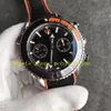 6 Style 9900 Movement Men Men Cronograph Watch Mens 45.5mm MILD أسود أوتوماتيكي أوتوماتيكي كرونو برتقالي سوار المطاط