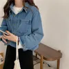 Frauenblusen 2023 Vintage Jeanshemd drehen Kragen Doppelpocket Casual Jeans Bluse Ladies Tops Frühling Herbst Blusas