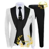 Mäns kostymer blazers passar bröllop smoking 3 -stycken set vit jacka byxor väst brudgummen formell mode blazer för man 231129