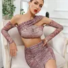 Robes décontractées femmes robe de pansement été élégant Sexy asymétrie sans bretelles à manches longues dos nu moulante Club soirée tenue de soirée Mini