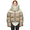 Women's Trench Coats Orange Cropped Bubble Coat Women 2023 Winter Puffer Jackets Scarf Collar Cotton Down Thick Warm Quilted Female Parkas