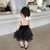 Fille robes robe noire pour enfants filles vêtements d'été 2023 sans manches sangle fronde Tulle Tutu Style coréen princesse robe d'été