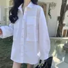 Blusas de mujer EBAIHUI, camisa blanca larga para mujer, camisas de estilo coreano de gran tamaño 2023, blusa de manga larga con botones y bolsillo para mujer, blusa informal para mujer