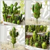 Dekorativa blommor 8 datorer Grön dekor Konstgjorda saftiga växter Succulants Vinterkrans Pick Faux False Cactus