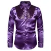 Koszulki męskie Purple cekinowe patchwork jedwabna koszula Męsę moda zachodnie chłopiec w stylu satynowe sukienki męskie koszule disco taniec stadium Promowa 2xl 231130