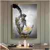 Peintures Verre à vin Tasses Affiche Golden Toile Peinture Abstraite Bateau Cuadros Mur Art Photos Pour Salon Moderne Décor À La Maison No Dhq1V