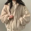 Damskie okopy powłoki koreański aksamit zagęszczony odwracalny wełniany płaszcz z wełny jagnięce dla kobiet zimowy zamek błyskawiczny