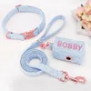 Dog Collars Leashes Personalized Dog Collar With Leash Custom Dog Waste Bag Dispenser Engraved Pet Collar Walk Lead Outdoor Pet Poop Bag Portable 231129