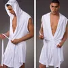 Robes masculinos novo gelo seda com capuz sleless sexy fino roupão pijama hombre confortável e respirável cor sólida banho robe vestido l231130