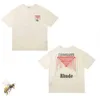 여름 Rhude 브랜드 인쇄 T 셔츠 남성 여성 라운드 목 티셔츠 봄 여름 하이 스트리트 스타일 품질 탑 티즈 Rhude 아시아 크기 S-XL DS1