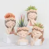 Vases Tête féminine Pot de fleur humain mignon Portrait charnu succulent bonsaï planteur résine fille Vase Sculpture plante d'intérieur Pot de fleurs 231130