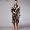 Robes pour hommes Hommes été automne kimono peignoir de bain soie satin dragon doré long peignoir grande taille robe de chambre longueur genou noir vêtements de nuit L231130