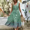 Casual Dresses 2 Styles 2023 Womens Resort Style Vest Floral Print Strap Waist Rope Dress Elegant Fashionable Temperament