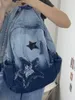 School Bags Fashion Girls Star Pattern Denim Backpack Casual Blue School Bags For Women Boy's Backpacks Personality Y2k Gradient Children 230428