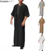 Herengewaden Heren Vintage Half Sle slanke Kaftan-gewaden Vrije tijd V-hals Gedrukt Jubba Thobe Effen Patchwork Arabische kleding Grote maten S-5XL L231130