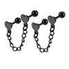 Stud Earrings 2Pcs Stainlss Steel Double Heart Piercing Studs Tassel Drop Chain Barbell Cartilage Jewelry For Women Men