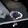 Strand Trendy Romantic Natural Stone Amethyst Bracelet Genuine Freshwater Pearl Beaded Handmade Stainless Steel For Women