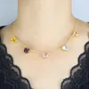 Chains Fashion Colorful Jewelry 5Pcs Multi Color Heart Shaped Birthstone Charm Choker Women Necklace