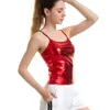 Women's Tanks CHSDCSI Skinny Camis Summer Vest Women Leather Tops Street Wear Crop Top Strap Bodycon PU Gold Club Tees