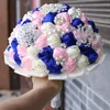 Bröllopsblommor Customiza Ribbon Rose Bouquets Bridesmaid Hand Hold Artificial Flower Pearls Crystal Holding W230