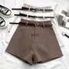 Women's Shorts Casual A-line High Waist Short Femme c Oice Lady Wi Belted Vintage Female Trousersyolq