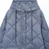 Женские пуховые парки, осенне-зимнее синее модное универсальное утепленное хлопковое пальто средней длины с длинными рукавами с капюшоном 231129