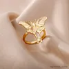 Anéis de banda bonito vintage grande borboleta anéis para mulheres aço inoxidável cor ouro anel de casamento jóias estéticas presente bague femme r231130