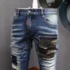 Jeans masculinos masculinos de rua retro moda azul trecho slim fit rasgado punk calças camufladas bolsões de designer calças de jeans de hip hop