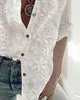 Kvinnor BLOUSES Fashion Floral Mönster Långärmad skjorta Stand Collar Top Women 2023 Summer Plain Button Front Elegant Mervatile Basic Wear