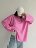 Blusas femininas casuais outono malha rosa hoodies feminino 2023 moda o-pescoço manga longa solta topos streetwears pullovers sólido fino moletom