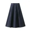 スカートohryiyie midi denim skirt 2023秋冬女性カジュアルblue blue high highウエストソフトロングジャン女性のためのカジュアルAライン