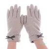 Роскошно-модные элегантные женские шерстяные перчатки с сенсорным экраном, зимние женские теплые кашемировые кожаные перчатки с длинными пальцами и бантом в горошек с вышивкой