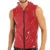 Débardeurs pour hommes Hommes PVC Sweats à capuche PU Cuir Zipper Sans manches Latex Chemises à capuche Gilet Sexy Party Clubwear Fitness T-shirts Streetwear