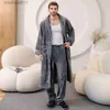 Herren-Bademäntel, Flanell, doppelseitig, verdickt, Paar-Nachtwäsche, verlängerte Robe für Männer, eleganter SHL-Kragen-Bademantel + Pyjamahose mit geradem Bein, 3XL L231130