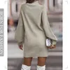 Urban Sexy Dresses Vintage Winter Knitted Dress Ladies Chic Turtleneck Lantern Long Sleeve Mini Sweater Dresses for Women Arrival Clothes 231130