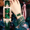 Orologi da polso Orologio rettangolare alla moda da donna Piccoli orologi squisiti Orologio casual da donna con cinturino in pelle verde al quarzo da donna