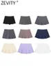 Shorts pour femmes ZEVITY femmes taille haute larges plis conception jupes minces femme côté fermeture éclair culottes Chic Pantalone Cortos P2576 230428