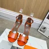 Designer Womens Legend Sandal Cut-Out Dress Shoes Summer Beach Sexig Svart läder Högklackad Sandaler Sandaler Slippare 34-41