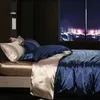 Conjuntos de cama Conjunto de cetim de luxo com capa de edredão de folha de alta qualidade conjuntos de densidade cor sólida 231129