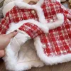 INS Ragazze plaid di lana set di vestiti per bambini reticolo rosso monopetto outwear gonne 2 pezzi di Natale per bambini addensare abiti da festa S0908