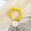6 styles bracelet perlé porte-clés pendentif fête faveur ballon de sport football baseball basket-ball en bois FY3666