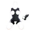 Massage Products Kvinnor Justerbar läder Straitjacket Erotiska High Cut Thong Open Crotch Bodysuit med öppen kopp för fetisch BDSM Bondage Flirt