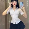 Bluzki damskie Seksowne szczupłe podstawowe białe koszulę Kobiety Tuniky Vintage Cute Korean Style School Shirt Girls Girls Casual JK mundure topsl231130