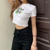 女性用Tシャツハイストリートかわいい甘い女の子ネックTシャツショートネーベルセクシーなオールマッチショートスリーブトップチャイニーズレッドパンダプリントインスリム