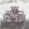 Luxuriöser 100 % 925er Sterlingsilber-Diamant im Smaragdschliff, Hochzeit, Verlobung, Cocktail, Damen-Moissanit-Bandring, edler Schmuck 20255r